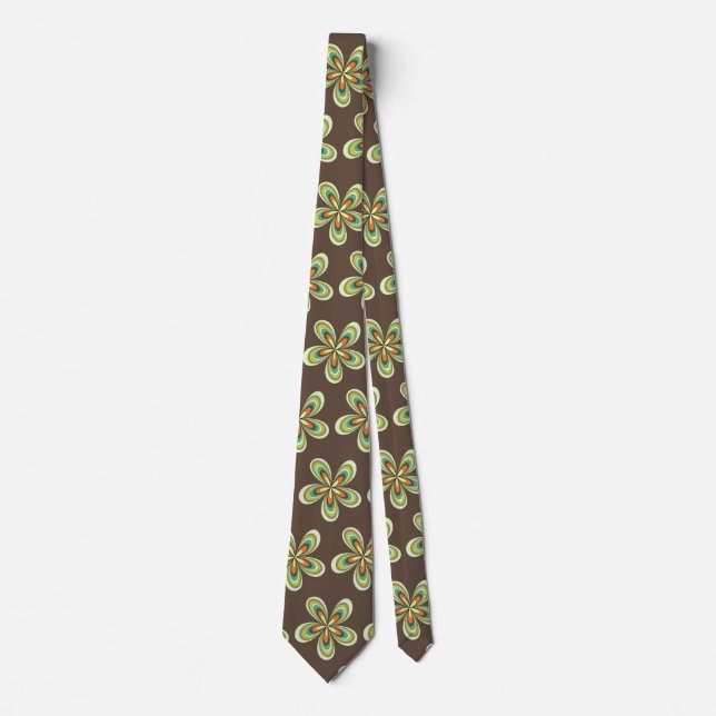 Groovy 60s 70s Hippie Flower Brown Retro Daisy  Tie (Front)
