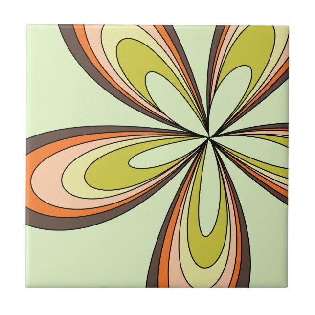 Groovy 60s 70s Hippie Flower Lime Retro Daisy Tile (Front)