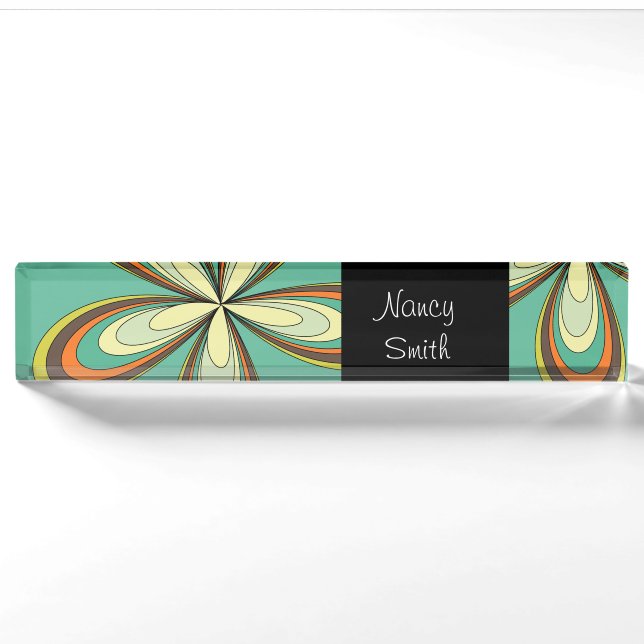 Groovy 60s 70s Hippie Flower Turquoise Daisy Name Nameplate (Front)