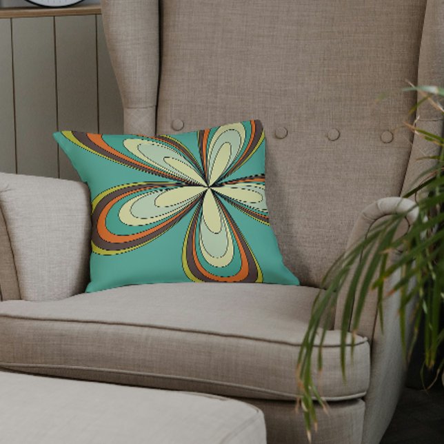 Groovy 60s 70s Hippie Flower Turquoise Retro Daisy Throw Pillow (Creator Uploaded)