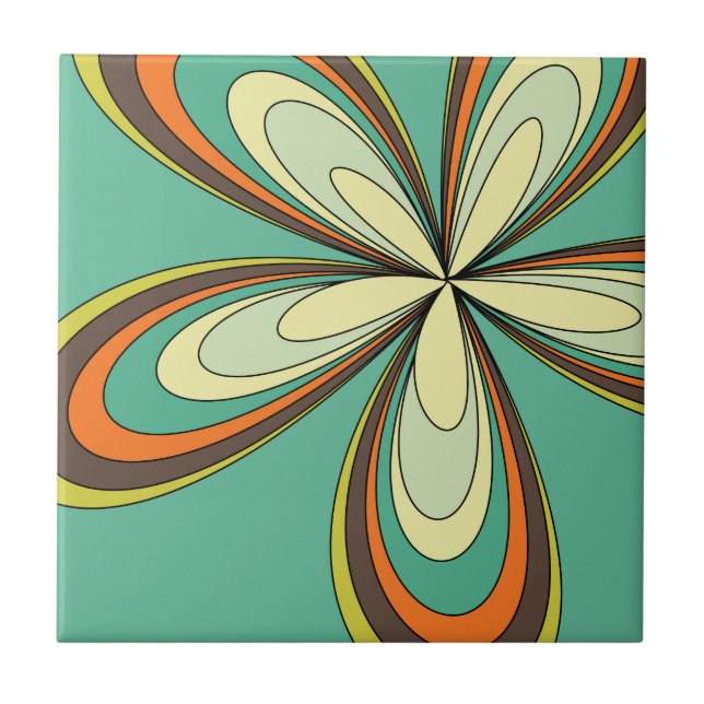Groovy 60s 70s Hippie Flower Turquoise Retro Daisy Tile (Front)