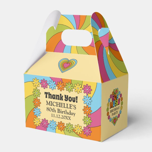 Groovy 60s Music Lovers 80th Birthday Party Favor Box (Front Side)