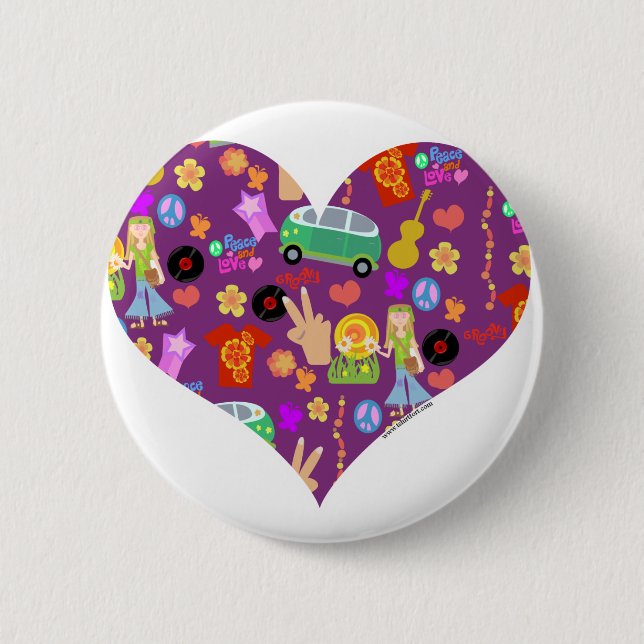 Groovy 60's Purple Love 2 Inch Round Button (Front)