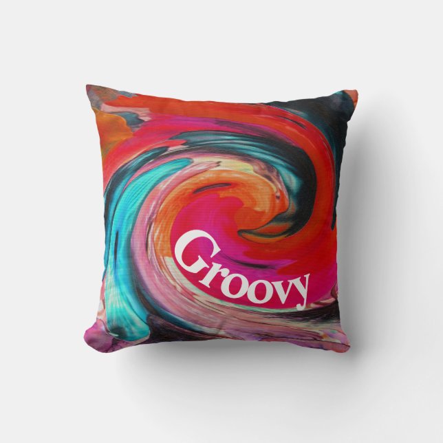 Groovy 60's Retro Bright Swirled Tie Dye Colourful Throw Pillow (Front)