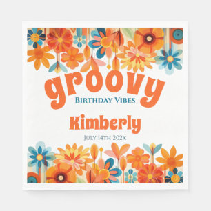Groovy 60's Vibe Floral Retro Birthday Napkin