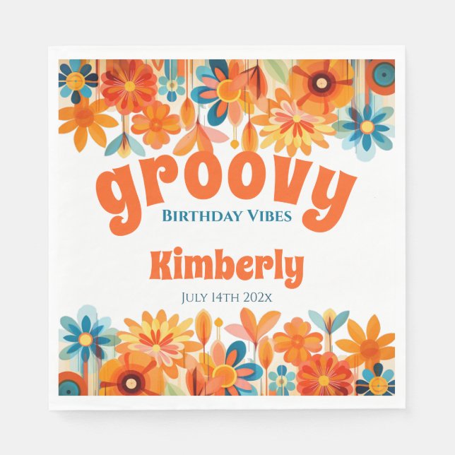 Groovy 60's Vibe Floral Retro Birthday Napkin (Front)