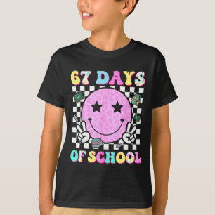 Groovy 67 Days Of School Smile Face Teacher Kids W T-Shirt