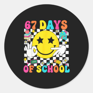 Groovy 67th Day Of School 67 Meme Teacher Boy Girl Classic Round Sticker