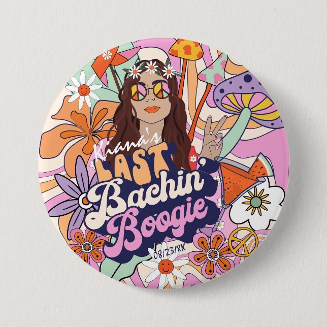 Groovy 70s Bachelorette Last Bachin' Boogie ID929  3 Inch Round Button (Front)