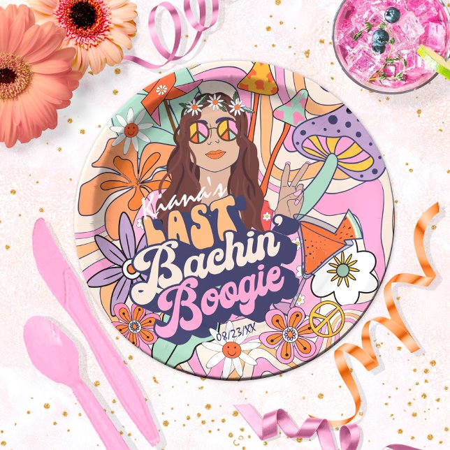 Groovy 70s Bachelorette Last Bachin' Boogie ID929  Paper Plate (Creator Uploaded)