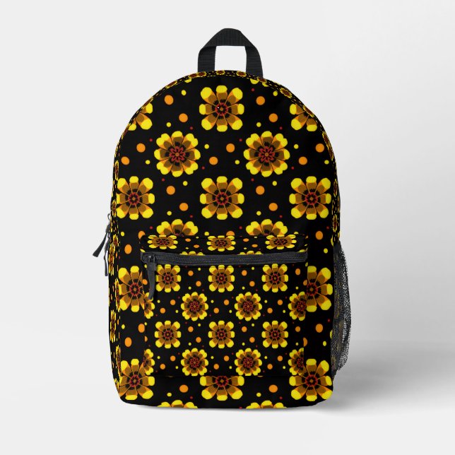 Groovy 70s Daisy Flower Power Pattern Printed Backpack (Front)