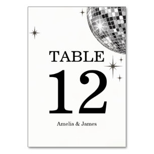 Groovy 70s Disco Ball Blanc and White Wedding Table Number