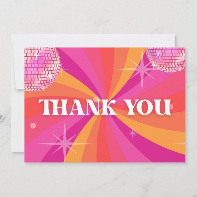 Groovy 70s Disco Party Thank You Card, SARA Card (Front)