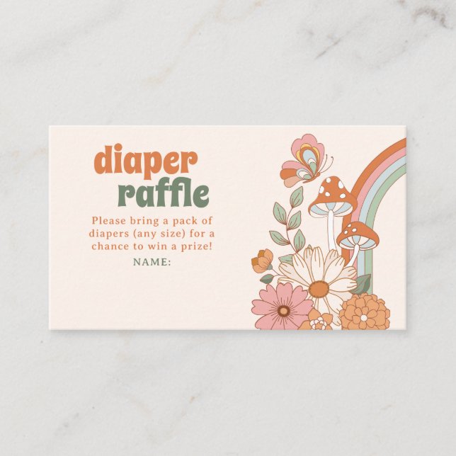 Groovy 70s Hippie Baby Shower Diaper Raffle Card (Front)