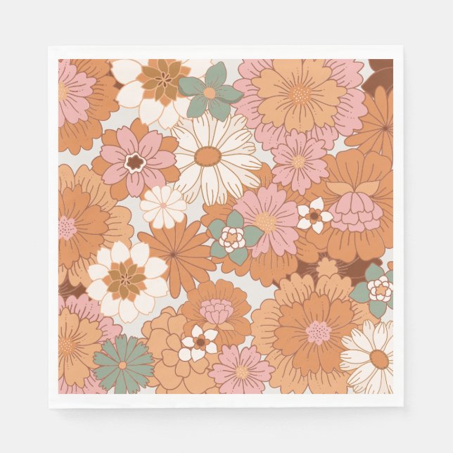 Groovy 70s Hippie Floral Baby Shower Napkins (Front)
