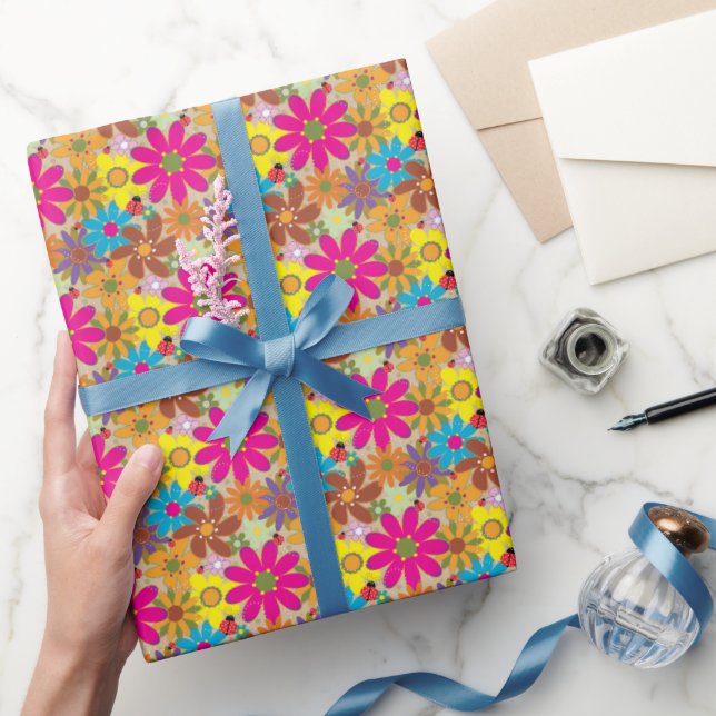 Groovy 70s Hippie Floral Retro Flower Power Wrapping Paper (Gifting)
