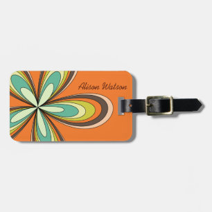 Groovy 70s Hippie Flower Orange Retro Daisy Name Luggage Tag