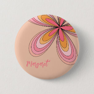 Groovy 70s Hippie Flower Peach Fuzz Daisy Name 2 Inch Round Button