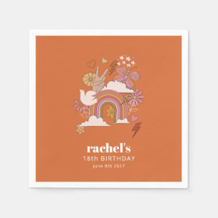 Groovy 70s Hippie Peace Orange Birthday Custom Napkin