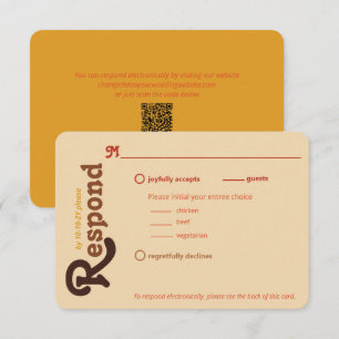 Groovy 70s Orange Brown Respond Please Wedding RSVP Card