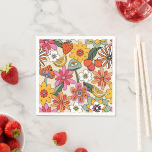 Groovy 70's, Orange, Pink, & Green Floral Napkin