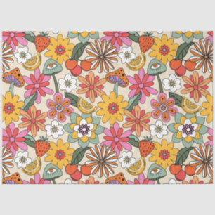 Groovy 70's, Orange, Pink, & Green Floral Tissue Paper