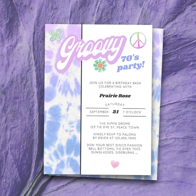 Groovy 70's Party Pastel Tie Dye Birthday Invitation (Groovy 70's Birthday Party Invitation for anyone of any age with vintage retro tie dye style)