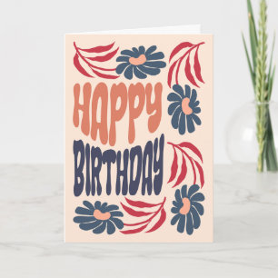 Groovy 70s Psychedelic Floral Retro Birthday Card