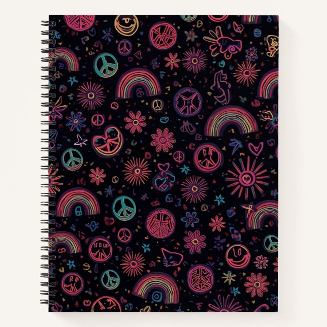 Groovy 70s Psychedelic Tumbler | Smiley Faces Notebook (Front)