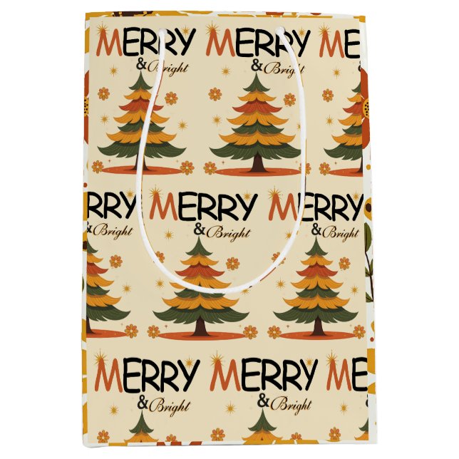 Groovy 70s Retro Christmas Tree Holiday  Medium Gift Bag (Front)