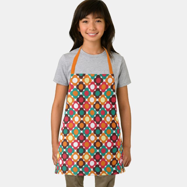 Groovy 70s Retro Flower Pattern | Bold Boho Floral Apron (Insitu)