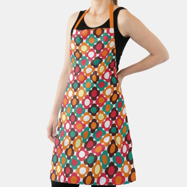 Groovy 70s Retro Flower Pattern | Bold Boho Floral Apron (Insitu)