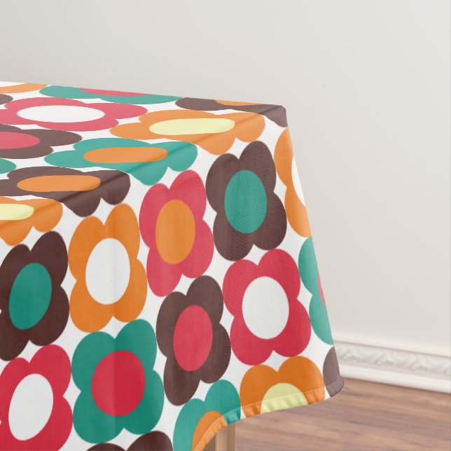 Groovy 70s Retro Flower Pattern | Bold Boho Floral Tablecloth (In Situ)