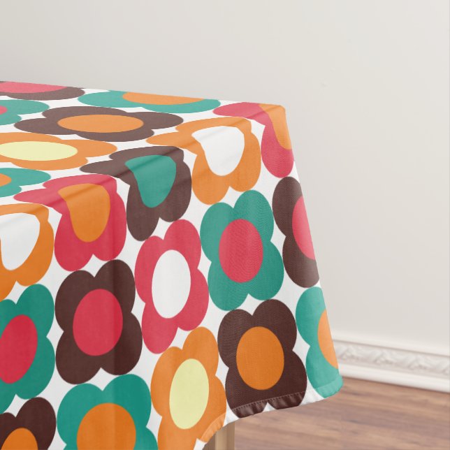 Groovy 70s Retro Flower Pattern | Bold Boho Floral Tablecloth (In Situ)