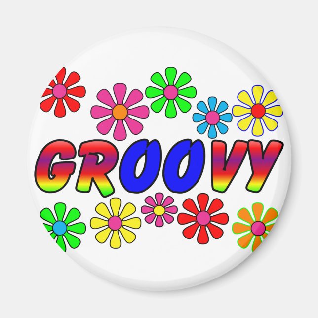 Groovy 70's Retro Flower Power Gifts Magnet (Front)
