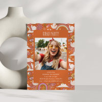 Groovy 70s Retro Hippie Peace Orange Grad Photo 