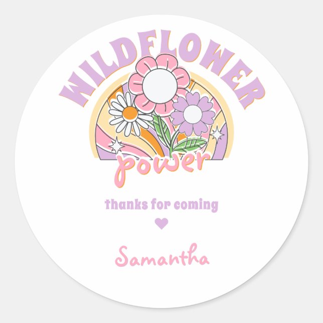 Groovy 70s Retro Wildflower Flower Power Birthday Classic Round Sticker (Front)