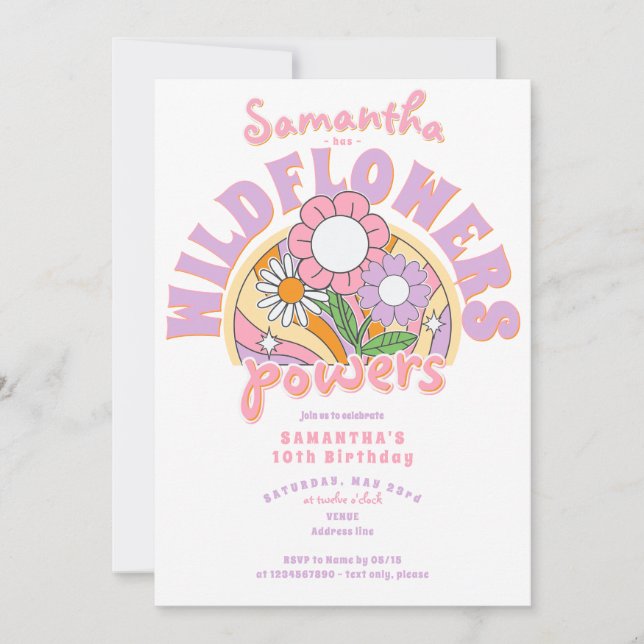 Groovy 70s Retro Wildflower Flower Power Birthday Invitation (Front)