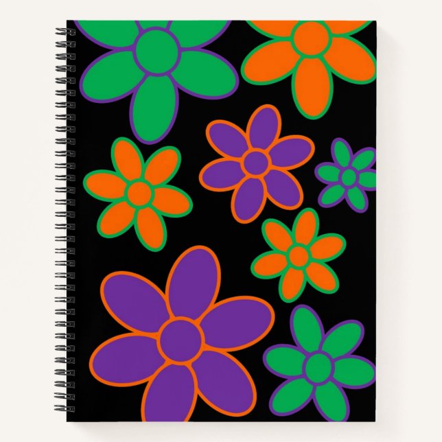 Groovy 70s Style Flower Spiral Notebook (Front)