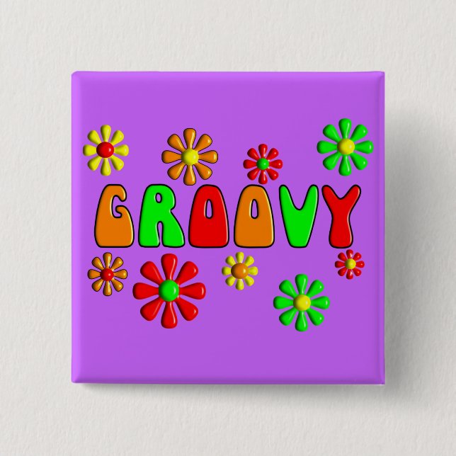 Groovy 70's T-Shirts and Gifts 2 Inch Square Button (Front)