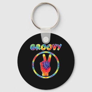 Groovy 70's Tie Dye  - Vintage Tee For Retro Party Keychain