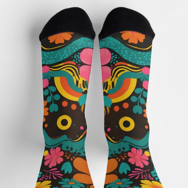 Groovy 70s Vibes Retro Pattern Socks (Top)