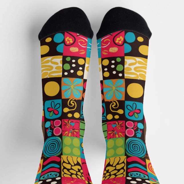 Groovy 70s Vibes Retro Pattern  Socks (Top)