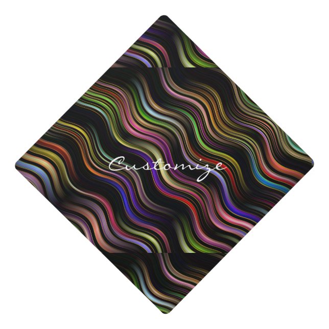 Groovy 70's wavy hippie psychedelic graduation cap topper (Front)