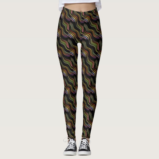 Groovy 70's wavy hippie psychedelic leggings (Front)