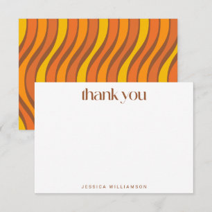 Groovy 70s Wavy Lines Brown Custom Bridal Shower Thank You Card