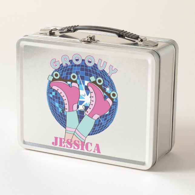 Groovy 80s Style Roller Skates Metal Lunchbox (Front)
