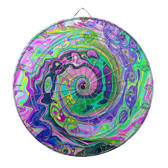 Groovy Abstract Aqua and Navy Lava Swirl Dartboard (Front)