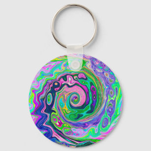 Groovy Abstract Aqua and Navy Lava Swirl Keychain