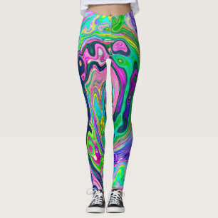 Groovy Abstract Aqua and Navy Lava Swirl Leggings